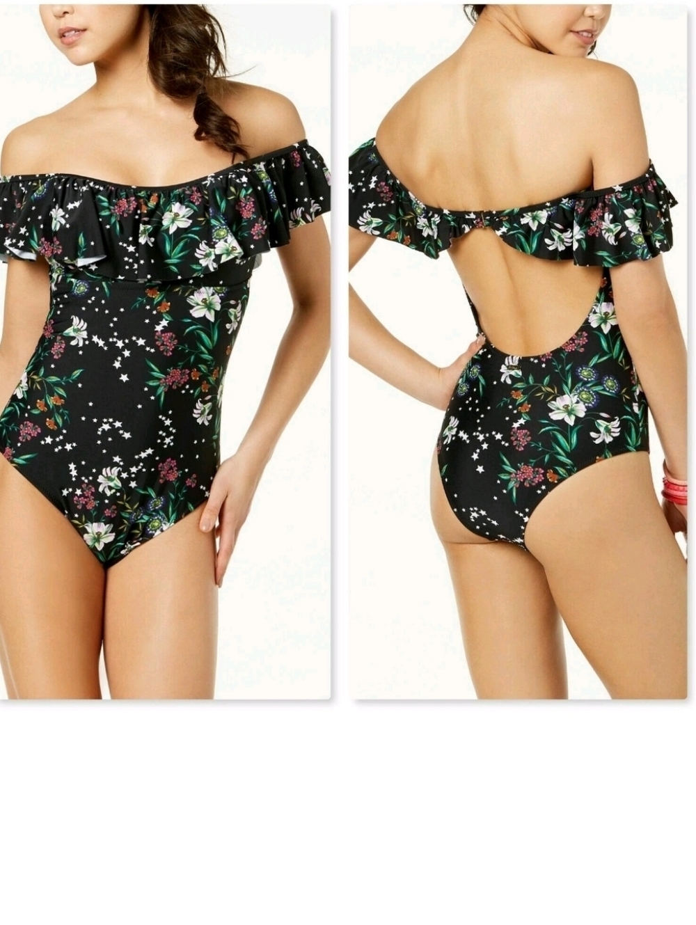 Raisins Stars And Bloom Off-The-Shoulder Cheeky One-Piece Swimsuit Size:XL